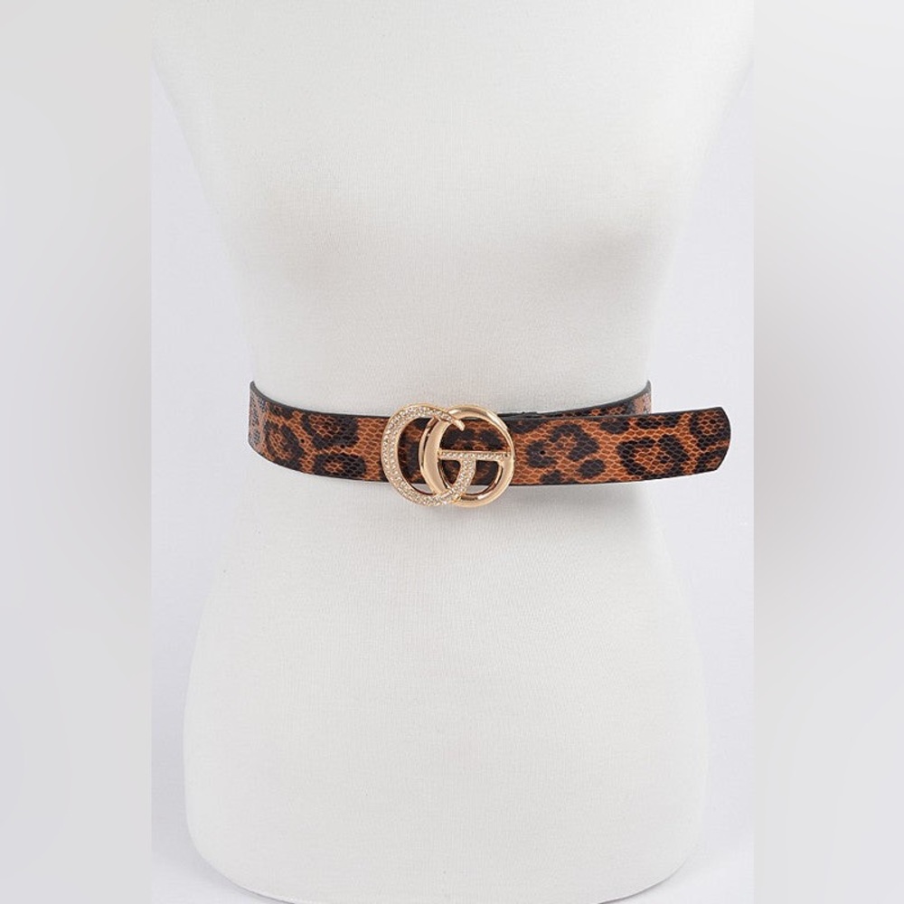 Leopard Print Double-G Buckle Waist Belt in Brown